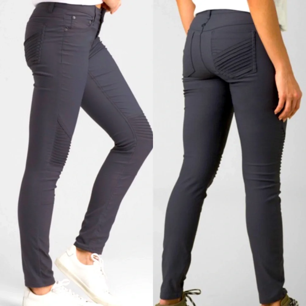 Prana Brenna Pants Skinny Ribbed Moto Skinny Jeans Gray Sz 0